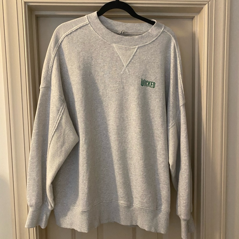 Aerie Medium Oversized Wicked Gray Crewneck Distressed Sweater